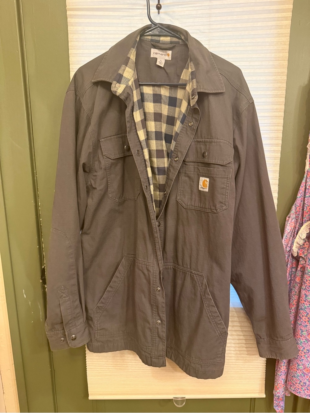 Carhartt Men's Dark Brown Canvas Field Jacket with Plaid Lining